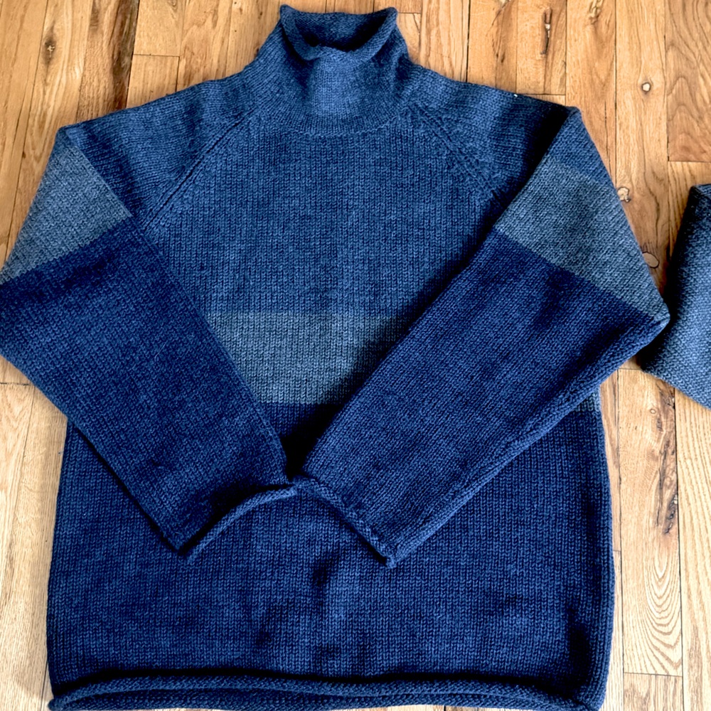 JCrew j.crew Vintage Roll Neck Rollneck Wool Blue Gray Striped Sweater L large